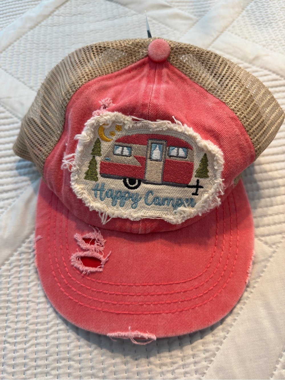 Happy Camper Baseball Cap NWT Distressed & Cute